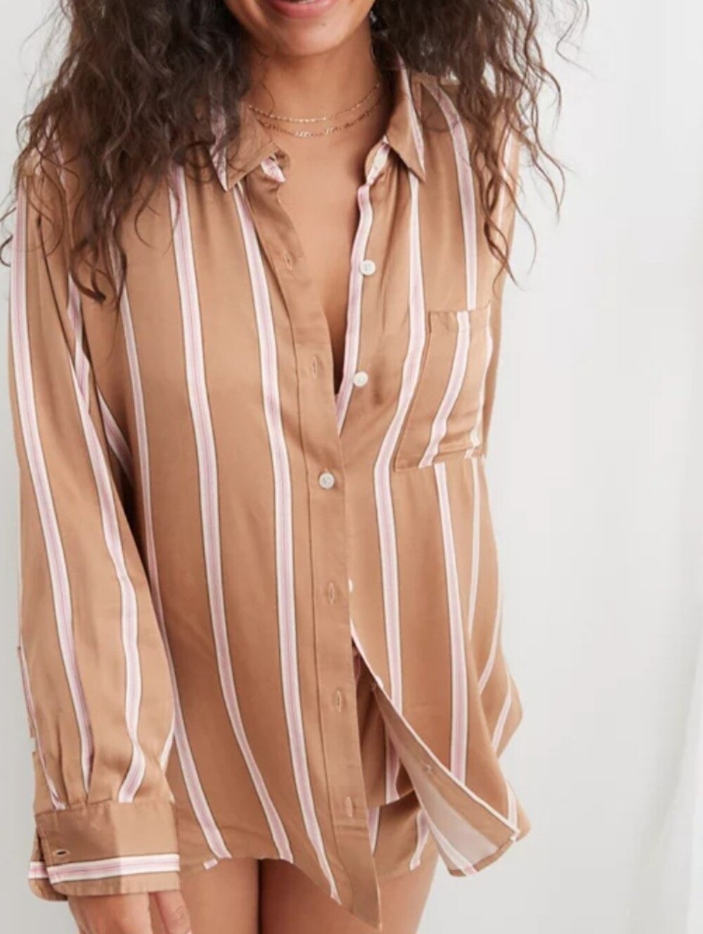 Aerie PJ To Party Satin Button Up Shirt